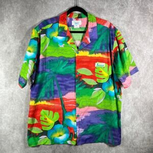 Vintage Original Jams‎ Hawaiian Camp Shirt Mens XL Green Tropical Island Print
